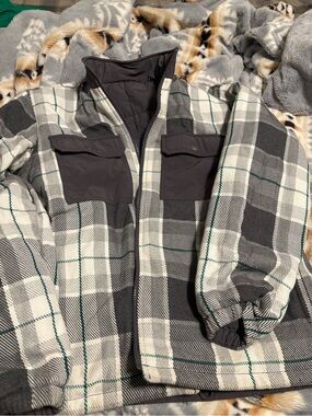 Outerknown Black, White & Green Plaid Shirt Jacket